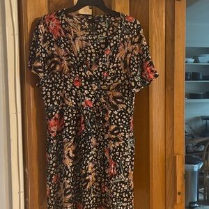 Aqua Floral Print Dress with Short Sleeves